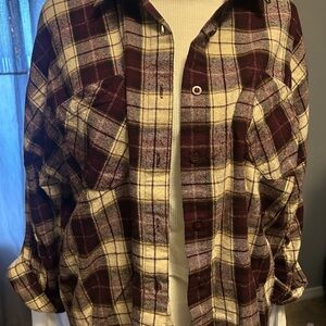 2 for $20 sale! Plaid Shirt with Burgundy and Cream Tones
